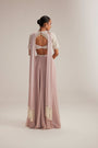 Ash Pink georgette Skirt with High Neck Blouse and Stole