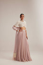 Ash Pink georgette Skirt with High Neck Blouse and Stole