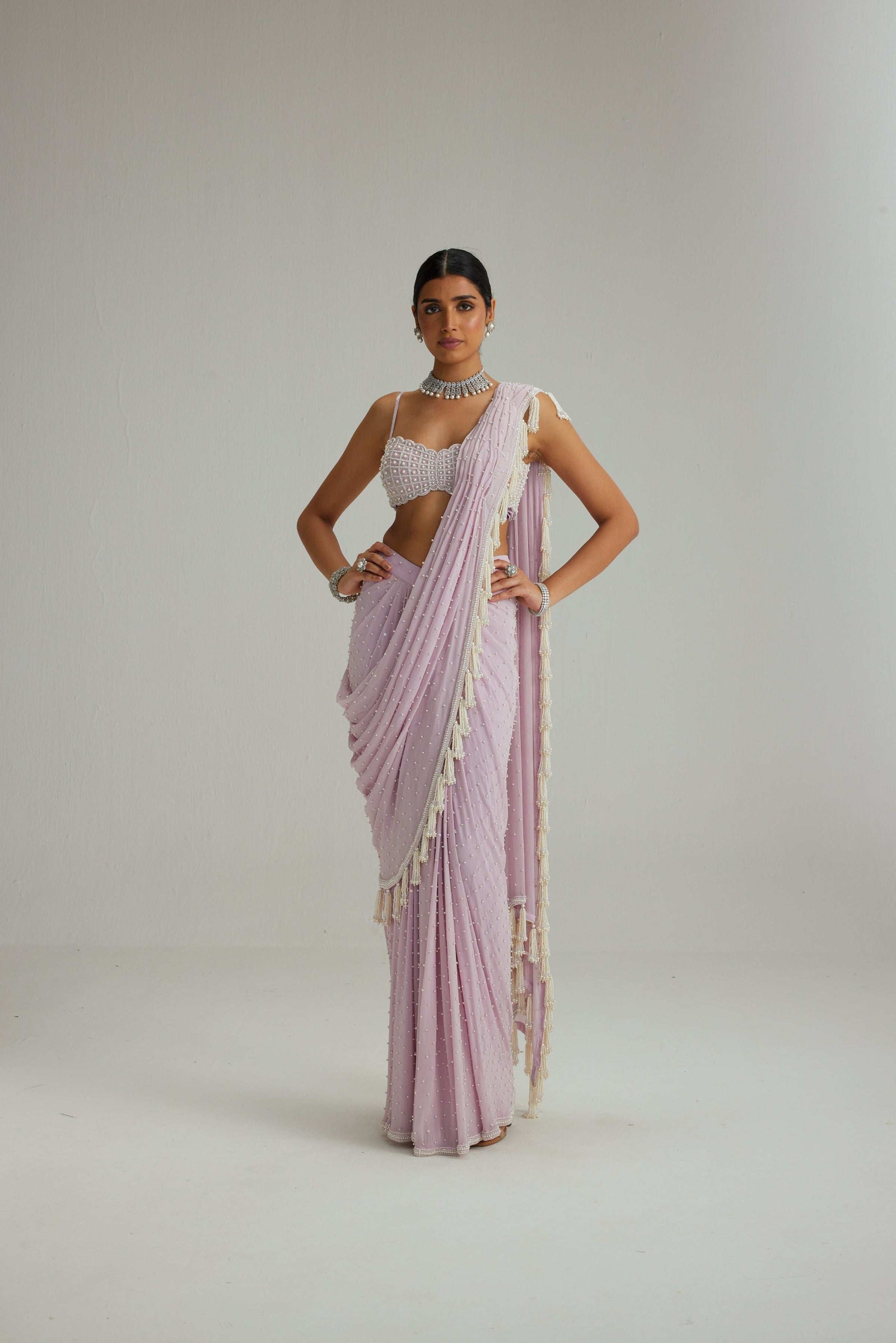 Lavender draped saree set