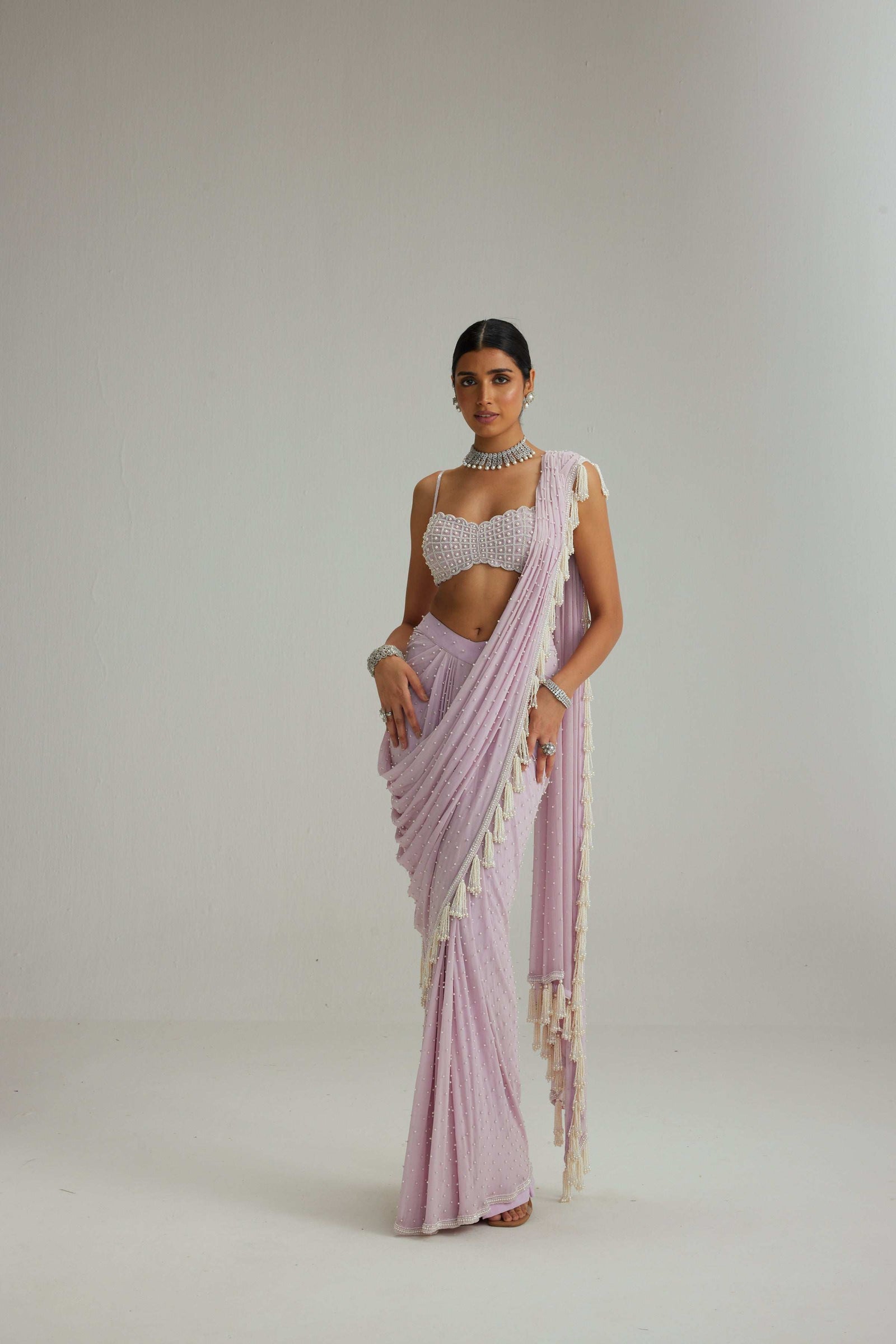Lavender draped saree set
