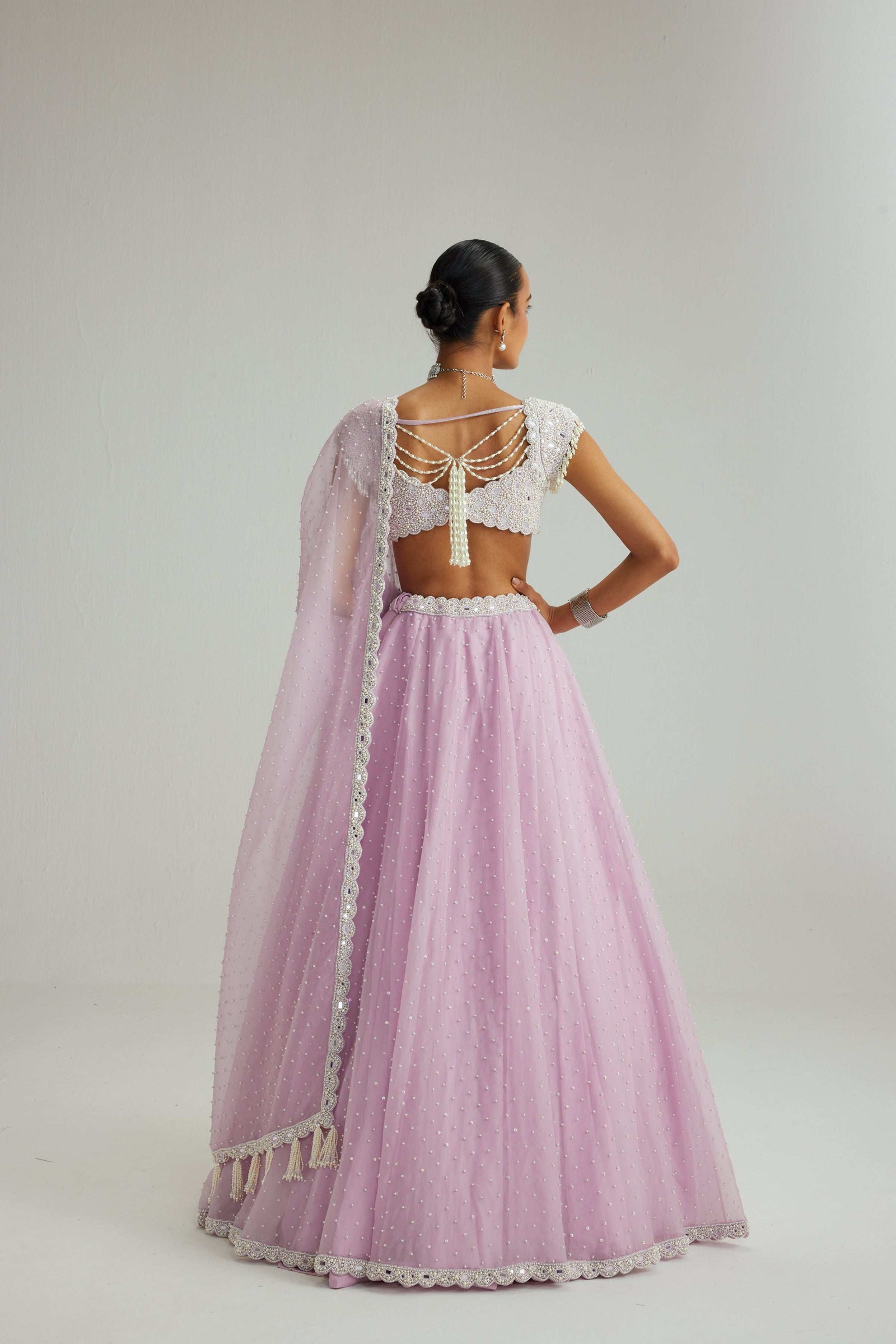 Lavender mirror and pearl lehenga set