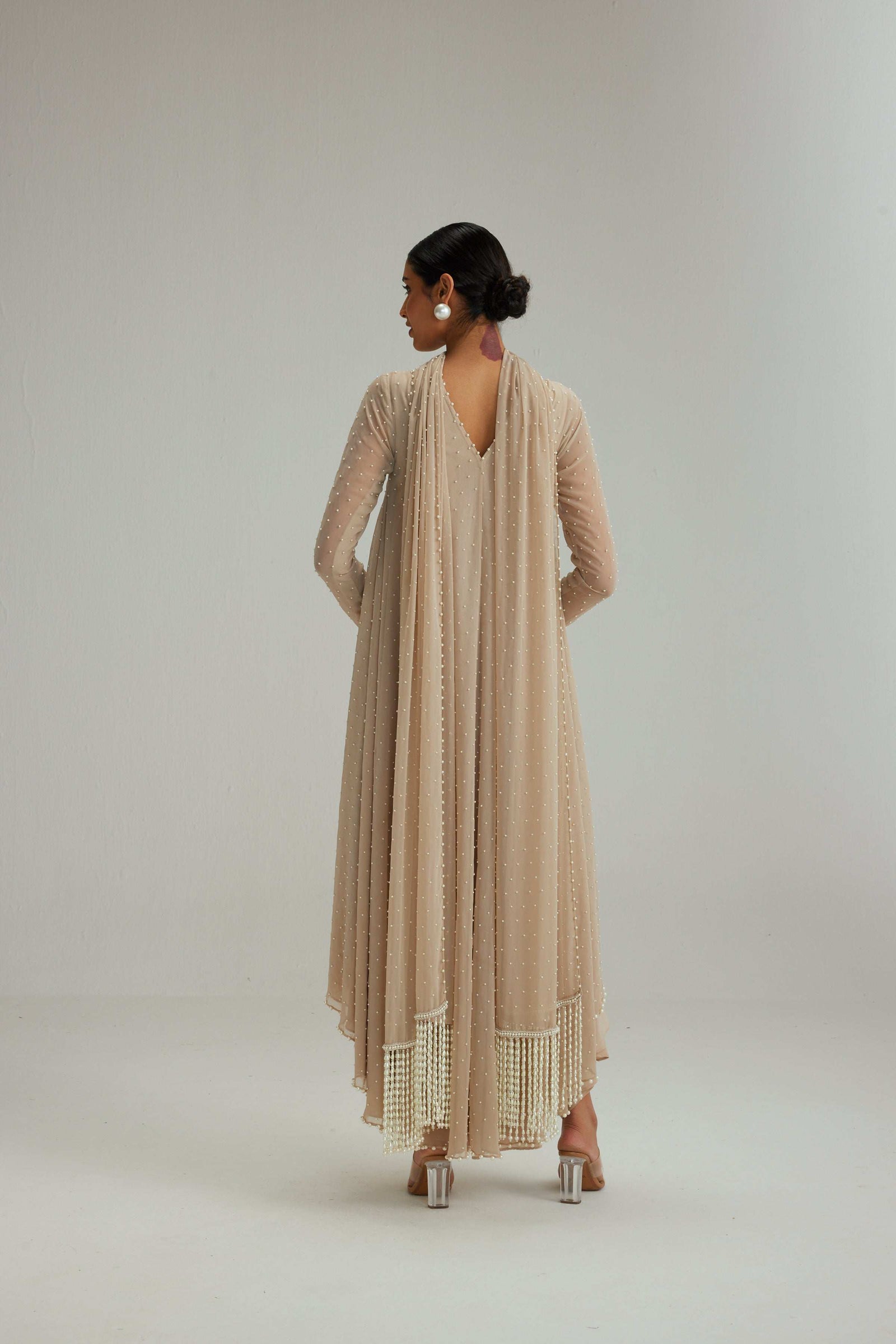 Light Beige pearl Kurta With Stole Set