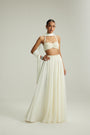 Off White Skirt Set With Halter Neck Blouse