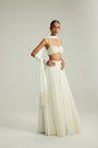 Off White Skirt Set With Halter Neck Blouse