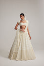 Off White Mirror and Pearl Drop Bridal lehenga set with Veil