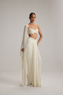 Pearl White Dense Drop Draped Skirt set