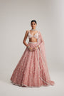 Dusty Rose Organza Long pearl tassels lehenga set