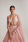 Dusty Rose Organza Long pearl tassels lehenga set