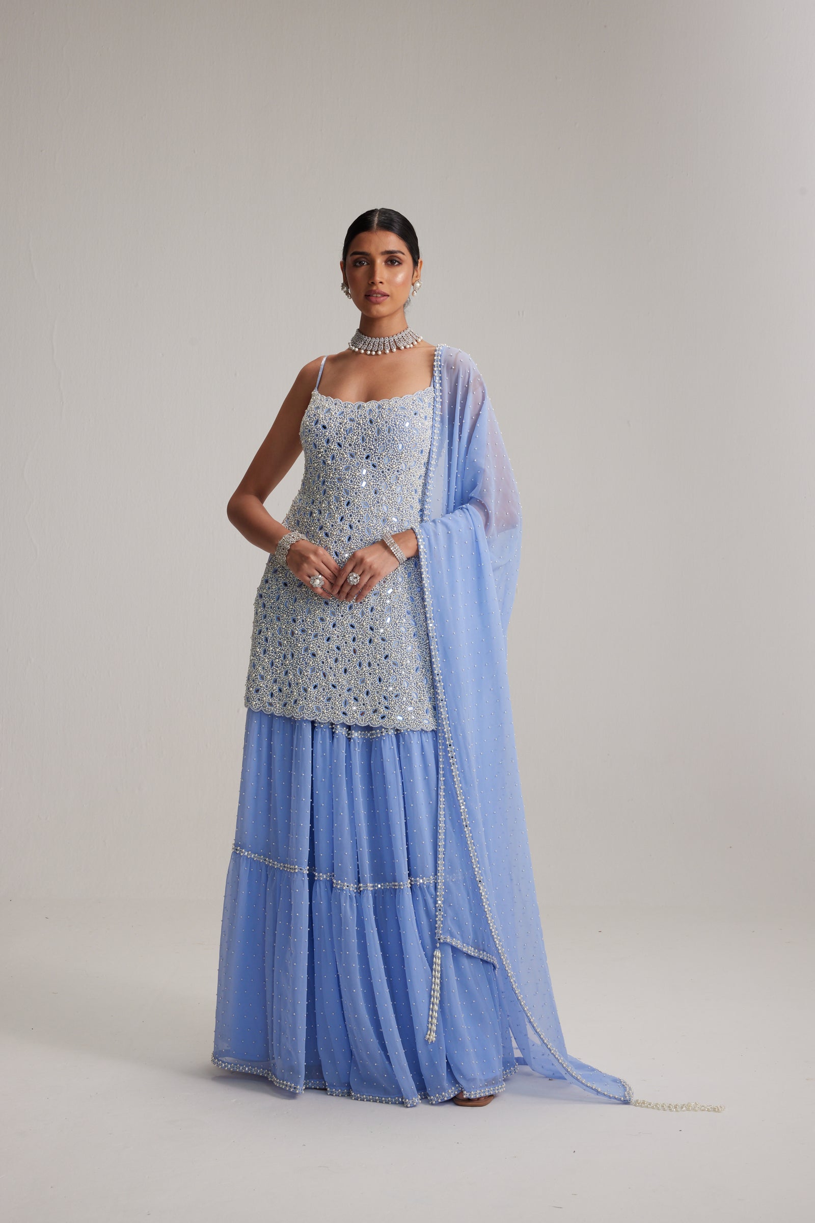 Dew Blue Kurta and Sharara Set
