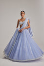 Dew Blue linear Mirror Organza Lehenga Set
