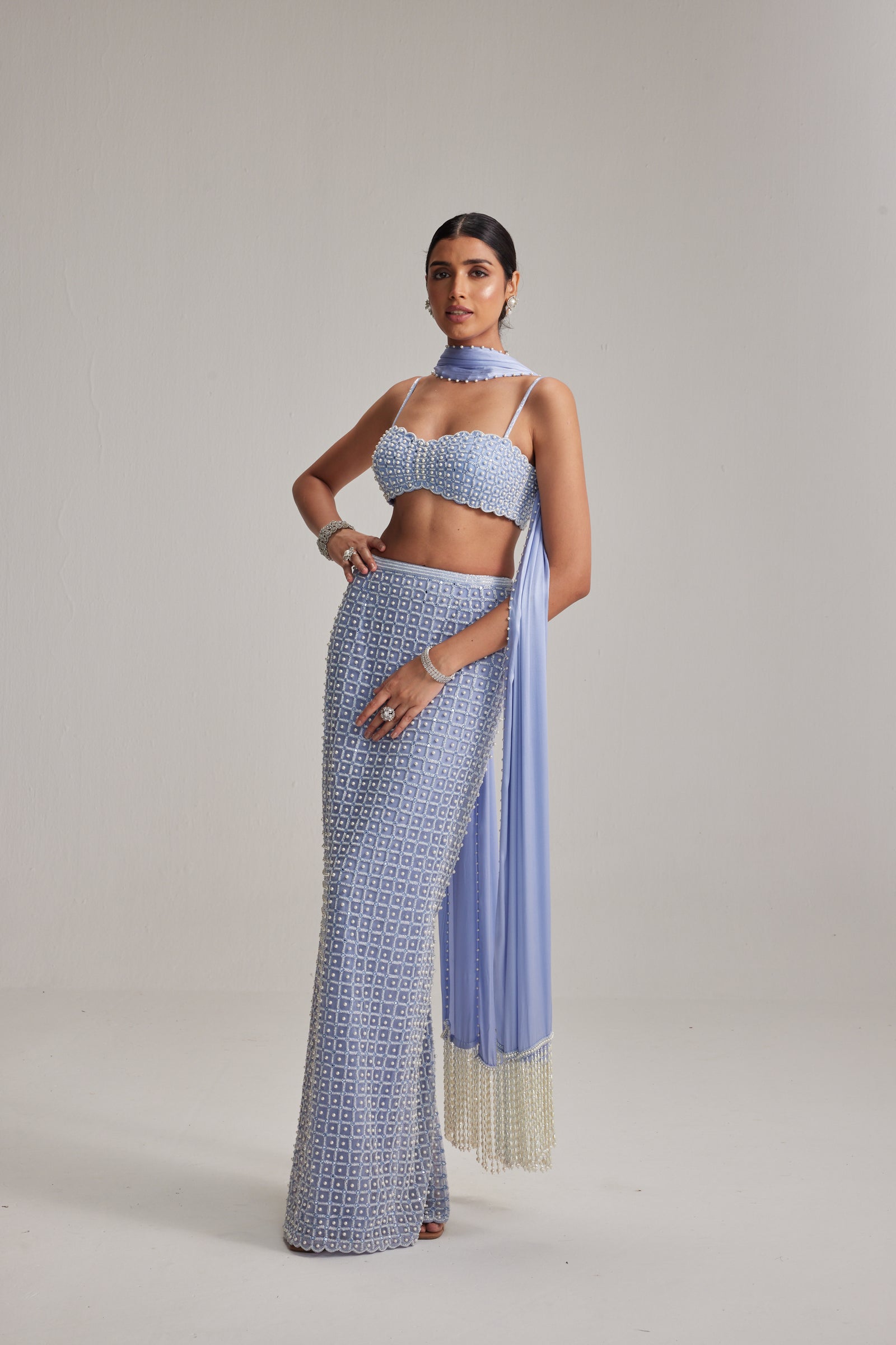 Dew Blue Pencil Skirt Set