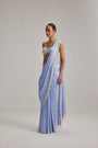 Dew Blue Satin Draped Saree Set