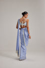 Dew Blue Satin Draped Saree Set