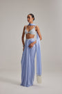 Dew Blue Satin Draped Skirt Set