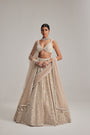 Light Beige Dense mirror and pearl lehenga set With Double Dupatta