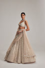 Light Beige Dense mirror and pearl lehenga set With Double Dupatta