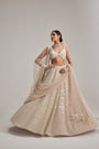 Light Beige Dense mirror and pearl lehenga set with Double Dupatta and Veil