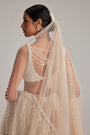 Light Beige Dense mirror and pearl lehenga set with Double Dupatta and Veil