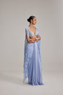 Dew Blue Cape And Satin draped skirt Set