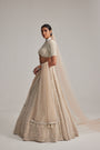 Light Beige Dense Pearl and mirror Lehenga Set with High Neck Blouse, Double Dupatta and Veil