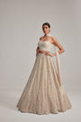 Light Beige mirror and pearl Corset lehenga set With Stole
