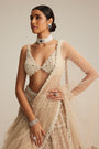 Light Beige Pearl Drop Multi Tier Lehenga Set.