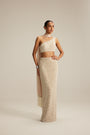 Light Beige One Shoulder Pencil Skirt With Stole Set