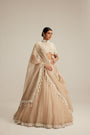 Light Beige High Neck Organza mirror and pearl lehenga set