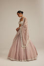 Ash Pink linear embroidered Organza Lehenga Set