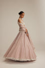 Ash Pink Pearl Mirror linear Lehenga with V neck Blouse