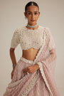 Ash Pink Pearl Drop Lehenga with high neck blouse