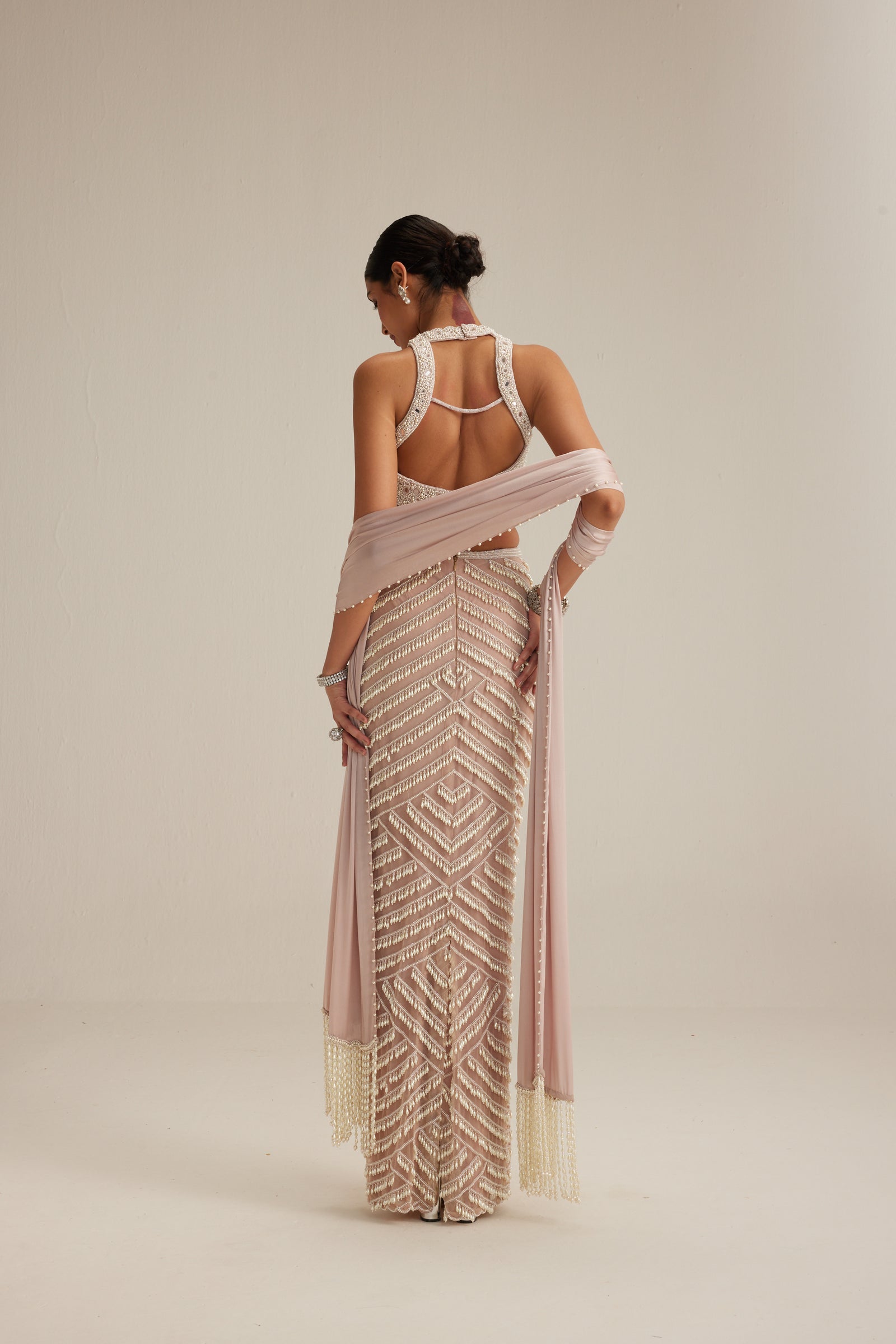 Ash Pink Pearl Drop Pencil Skirt Set