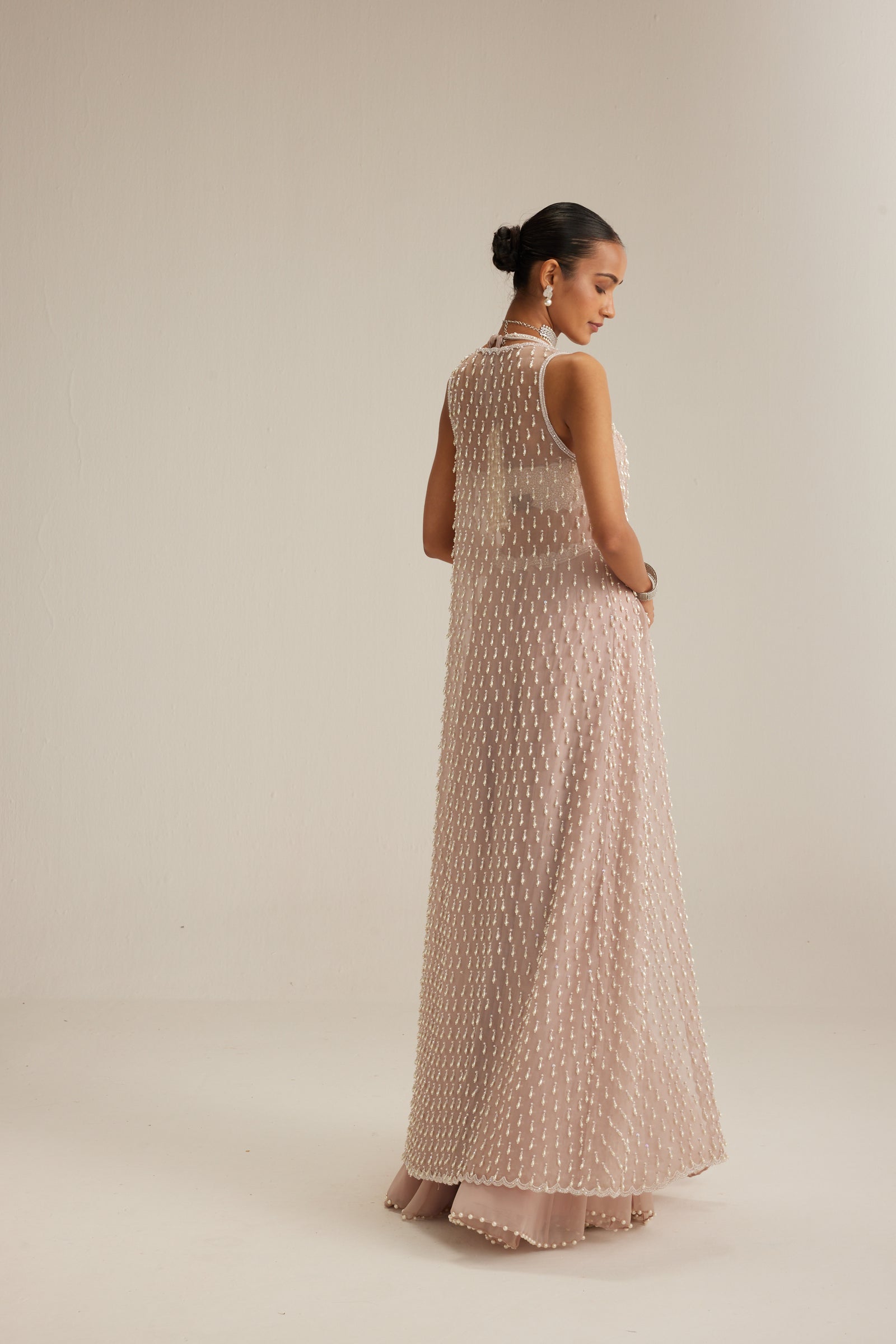 Ash Pink Pearl Drop Jacket Skirt Set