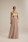 Ash Pink Georgette Skirt with Halter neck Blouse and stole
