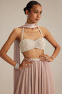 Ash Pink Georgette Skirt with Halter neck Blouse and stole