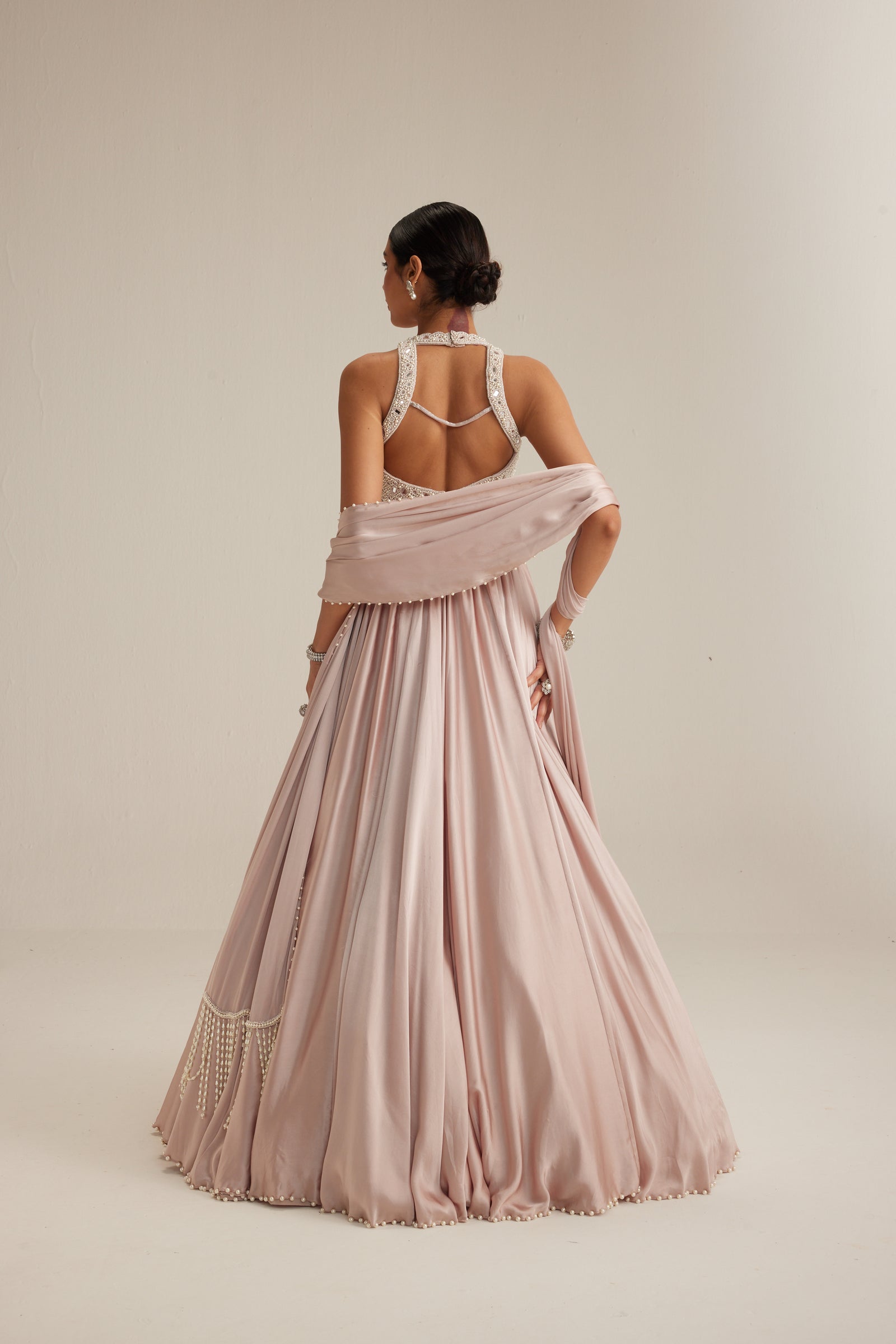 Ash Pink Satin skirt Set