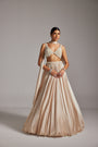 Light Beige V Neck Satin skirt Set
