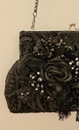 Black lace applique work & 3D floral hand embroidered purse with a silver frame