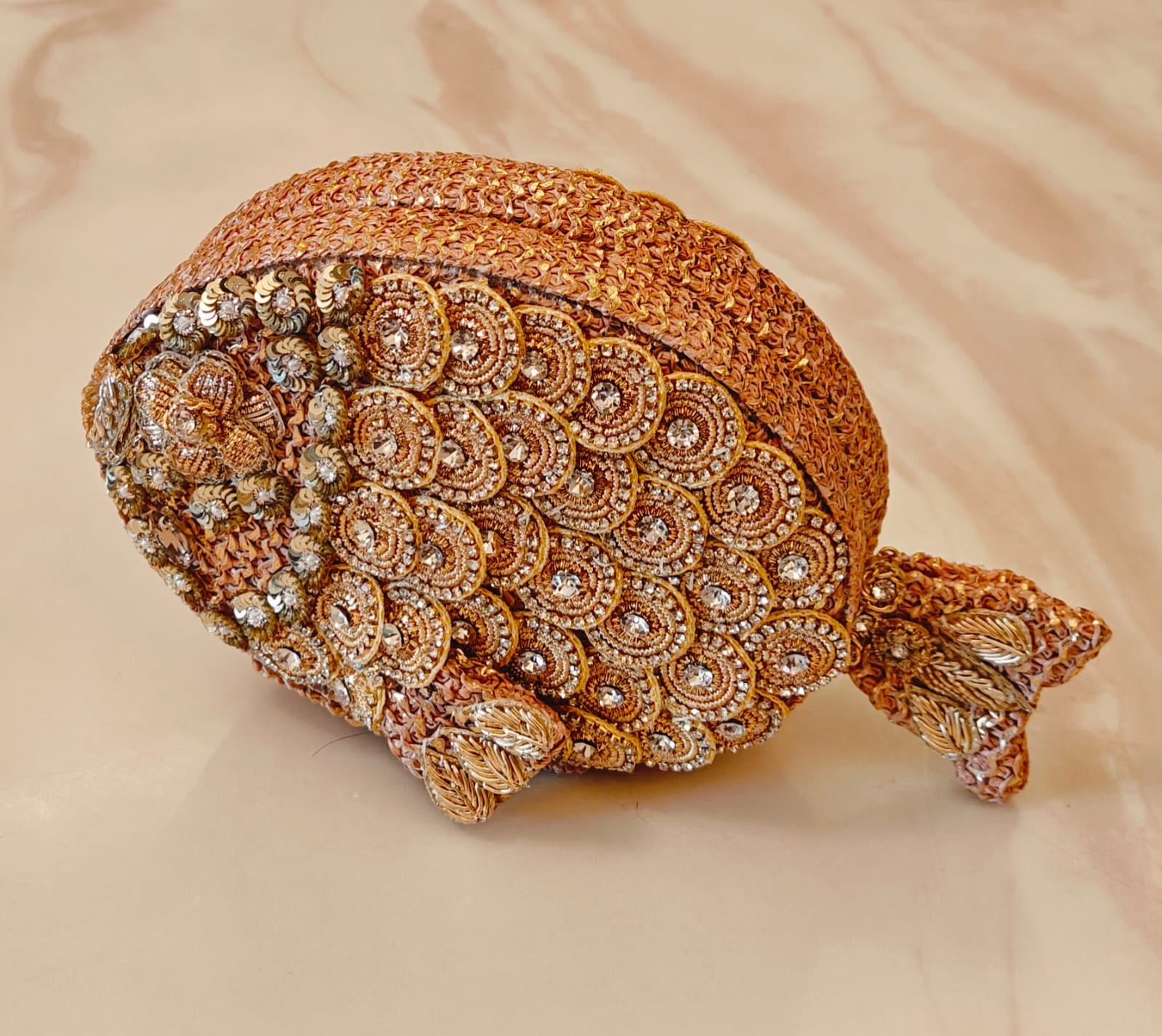 Gold Zardozi Fish Clutch/purse/sling. Hand embroidered with love