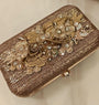 Bronze clutch/sling with a gold frame and a diamond clasp