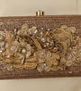 Bronze clutch/sling with a gold frame and a diamond clasp