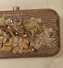 Bronze clutch/sling with a gold frame and a diamond clasp
