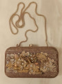 Bronze clutch/sling with a gold frame and a diamond clasp