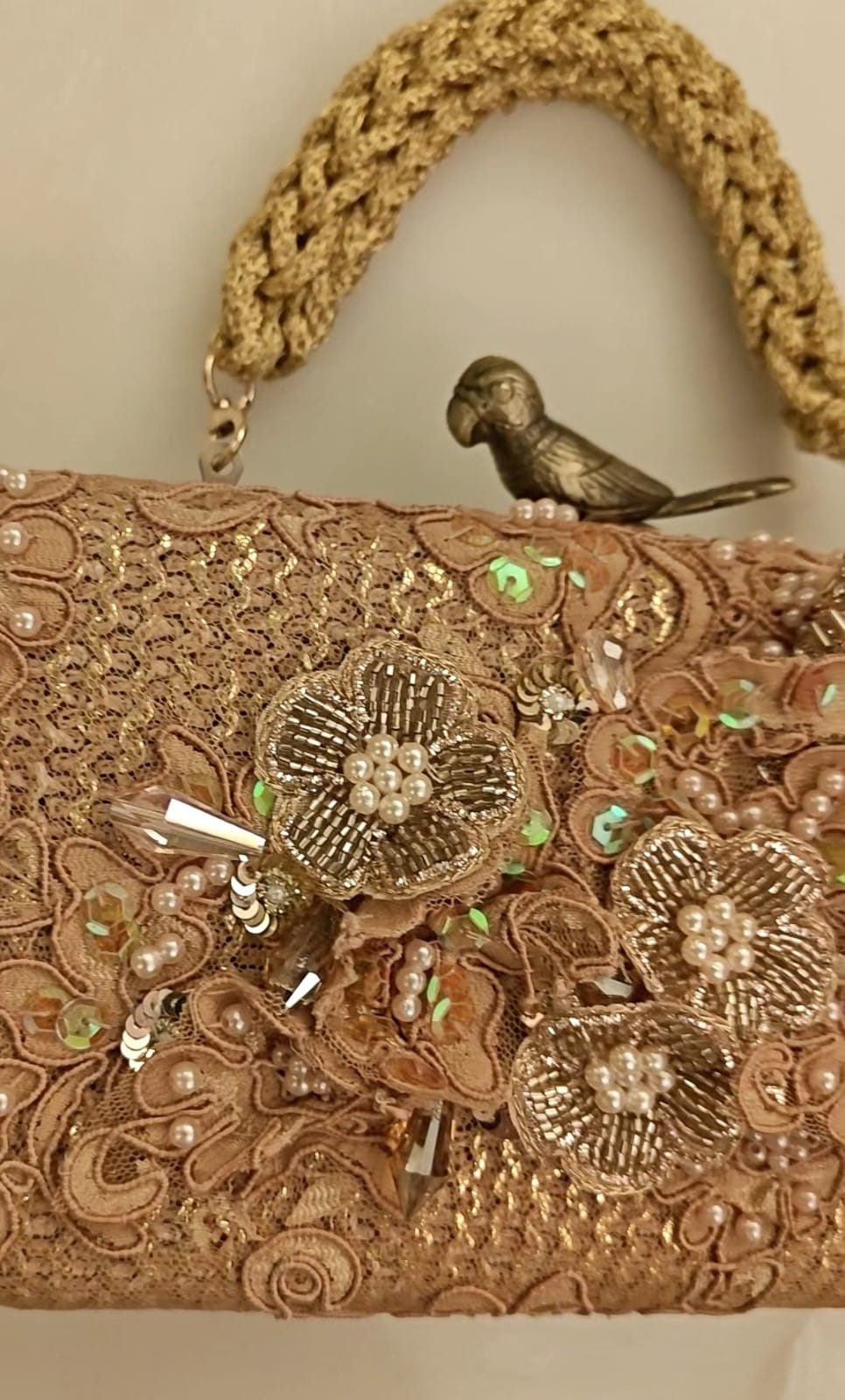 Rose Gold lace and applique clutch/purse with pearl and diamond embroidery set