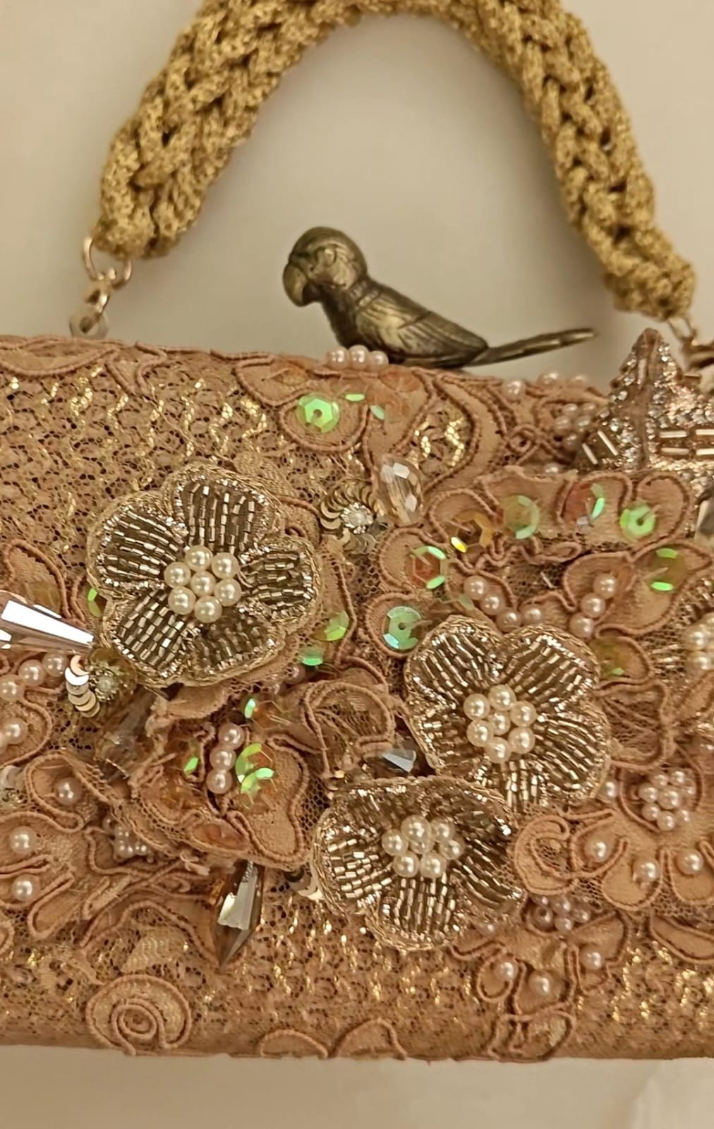 Rose Gold lace and applique clutch/purse with pearl and diamond embroidery set