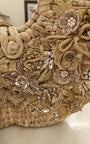 Cane box purse with white and gold 3D applique hand embroidery