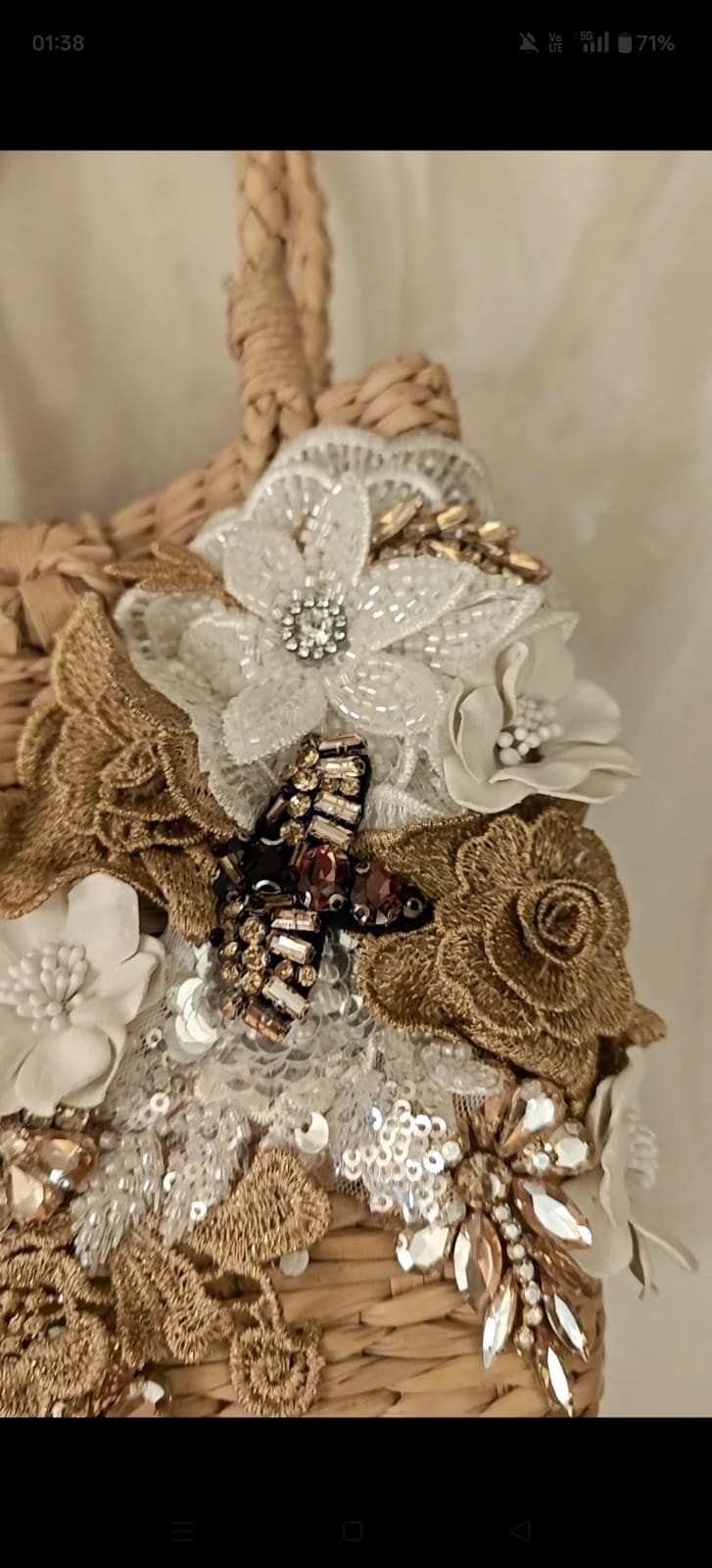 Blonde gold clutch/sling with dainty diamond hand embroidery