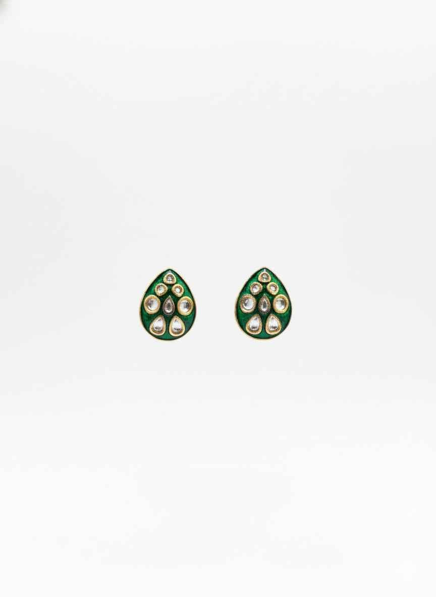 Emerald Meenakari & Kundan Stud Earrings