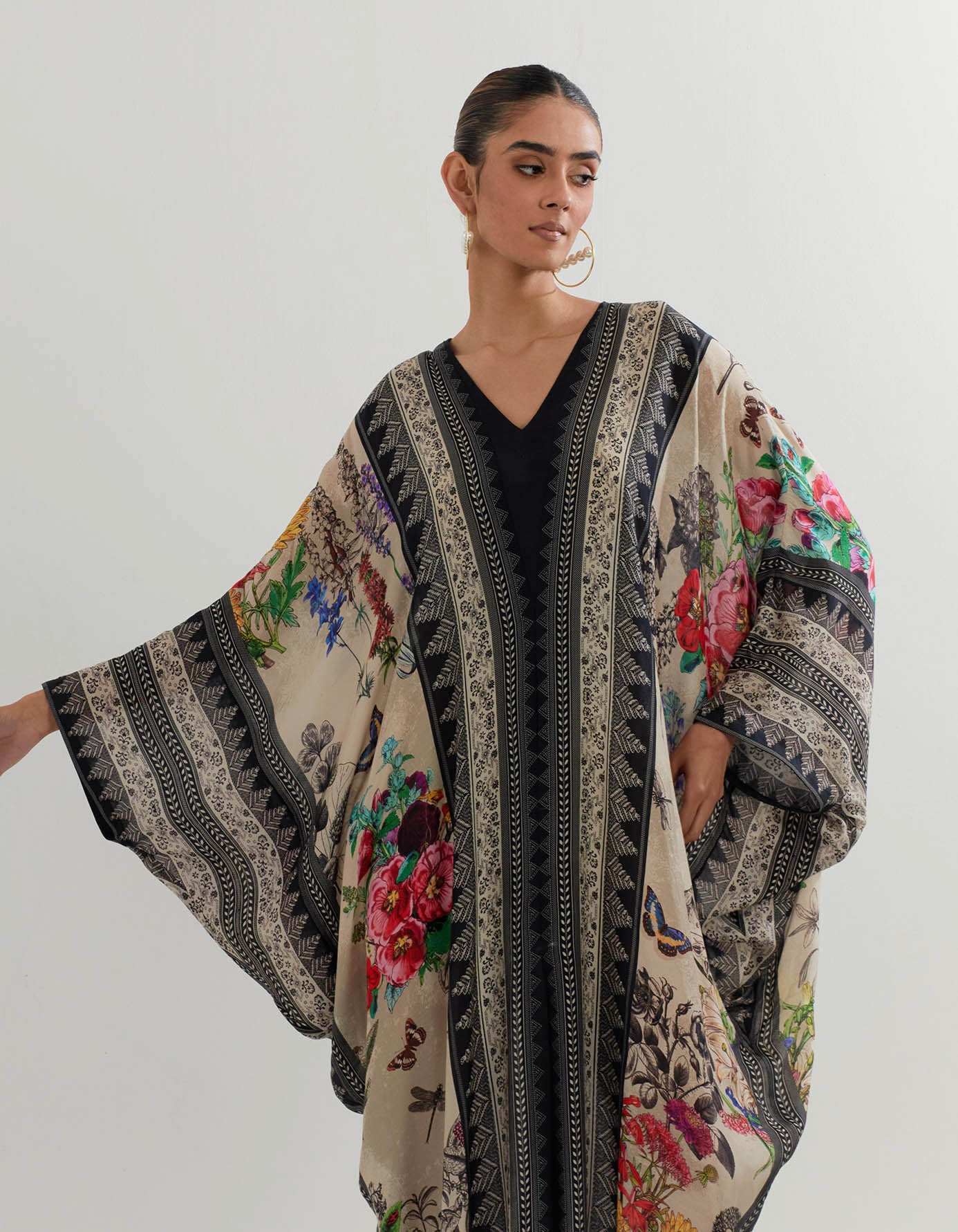 Botanical printed kaftan in silk