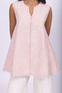 Pearl-Embellished Floral Pink Tunic & Shimmering Sharara